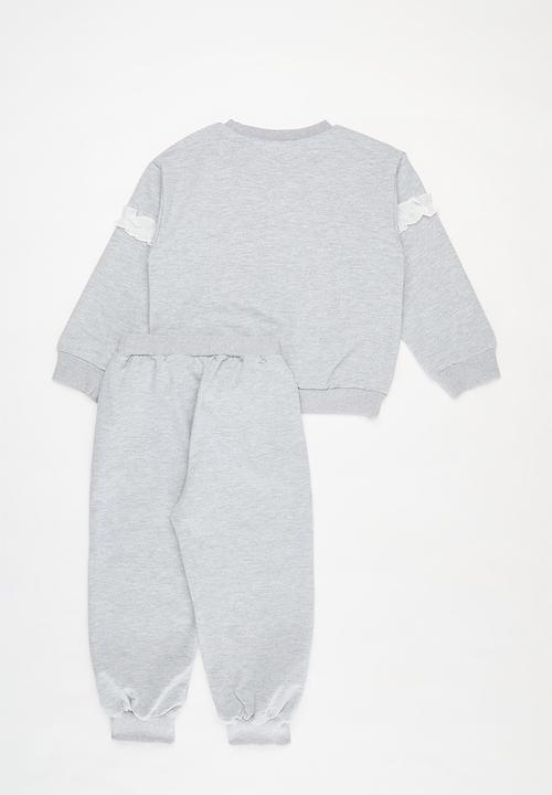 Pop Candy - Frill heart décor track suit set - grey