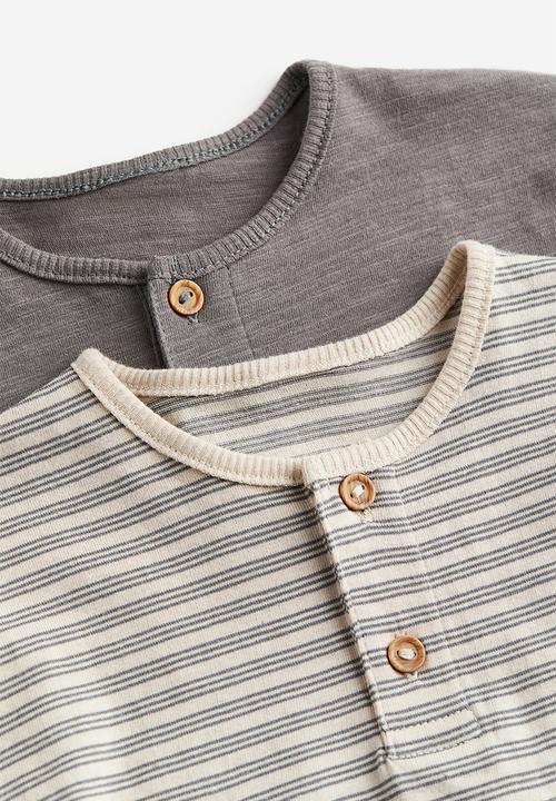 H&M - 2-Pack cotton henley tops - light beige striped