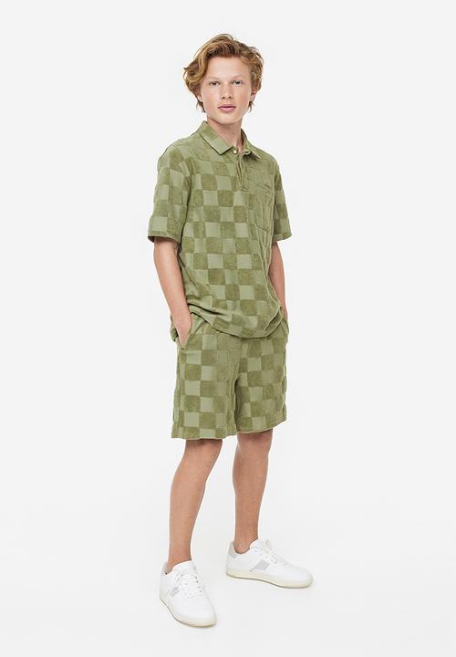 H&M - 2-Piece terry set - khaki green checked 