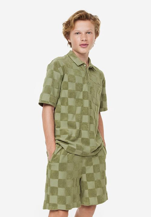 H&M - 2-Piece terry set - khaki green checked 
