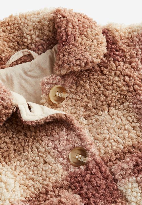 H&M - Collared teddy jacket - dusty pink checked