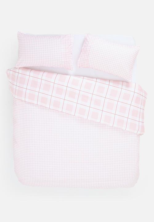 Sixth Floor - Grid Check Super Soft Reversible Duvet Set - pink