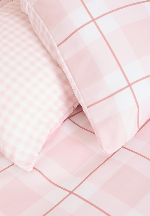 Sixth Floor - Grid Check Super Soft Reversible Duvet Set - pink
