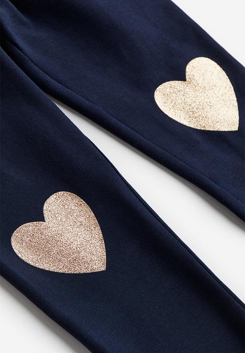 H&M - Leggings - navy blue hearts