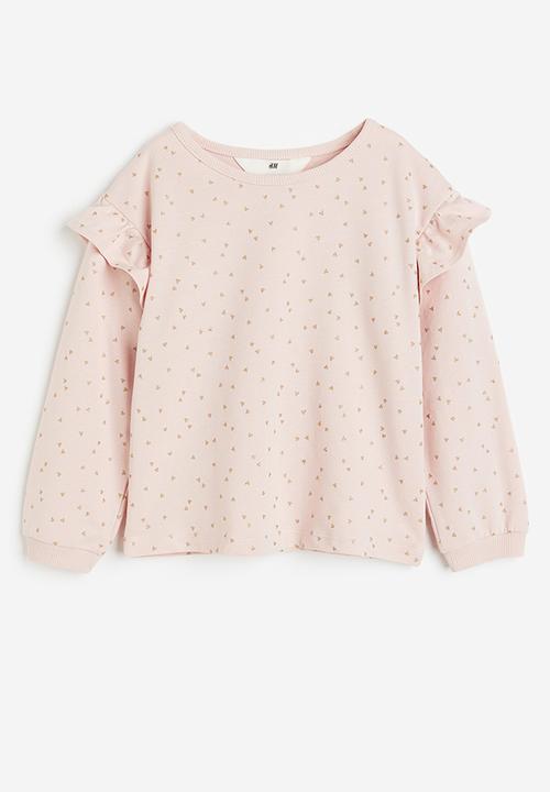 H&M - Flounce-trimmed sweatshirt - light pink hearts