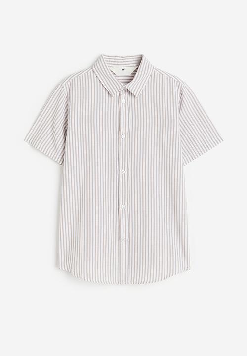 H&M - Short-sleeved cotton shirt - beige striped