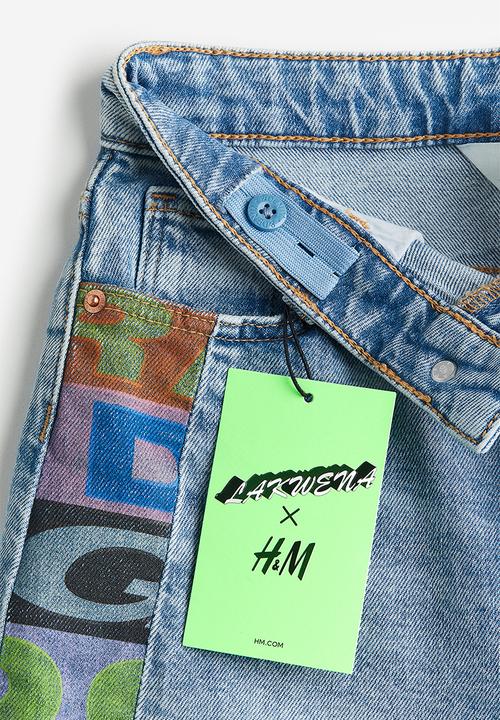 H&M - Printed wide leg jeans - denim blue