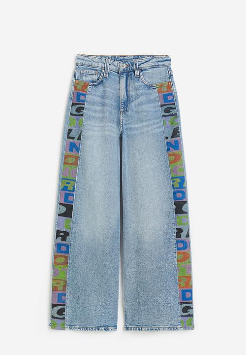 H&M - Printed wide leg jeans - denim blue