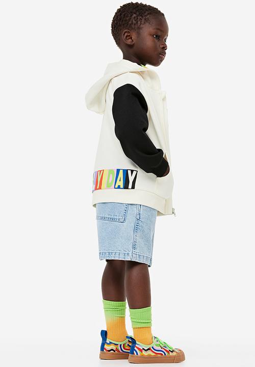 H&M - Printed zip-through hoodie - white a lovely day 