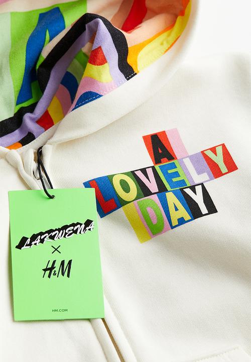 H&M - Printed zip-through hoodie - white a lovely day 