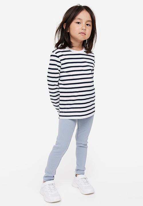 H&M - Ribbed jersey leggings - light dusty blue 