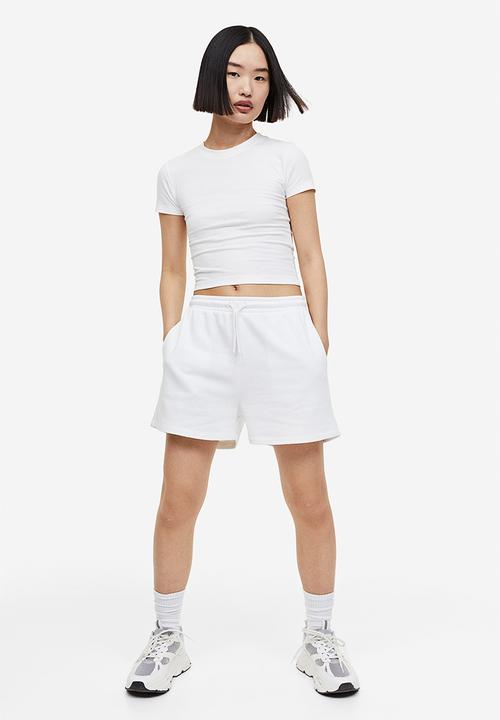 H&M - 2 Pack cropped T-shirts - light grey marl & white 