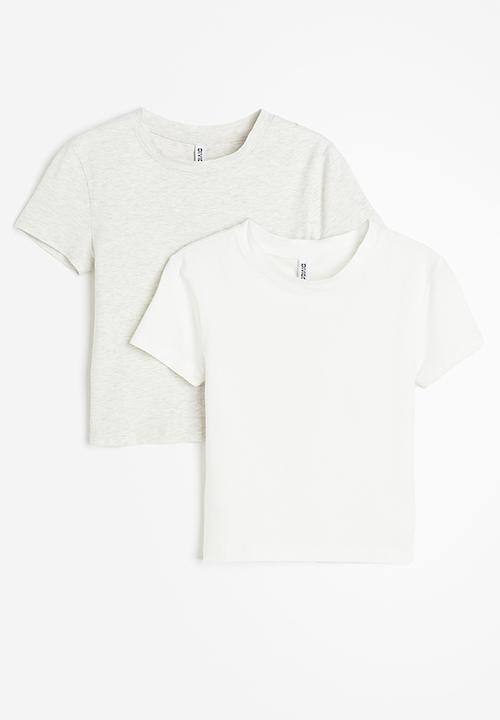 H&M - 2 Pack cropped T-shirts - light grey marl & white 