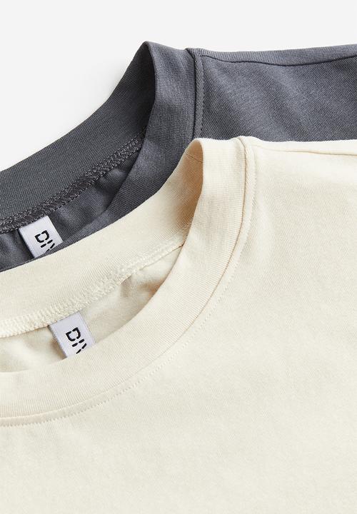 H&M - 2 Pack cropped T-shirts - light beige & dark grey