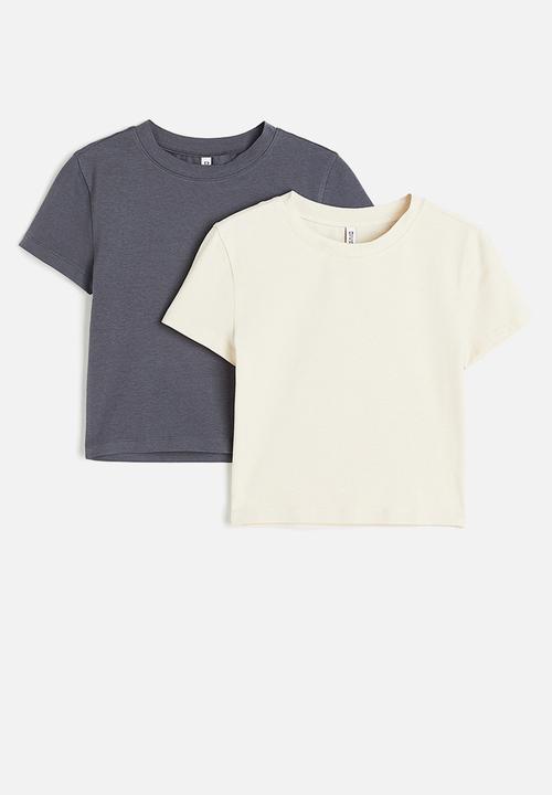 H&M - 2 Pack cropped T-shirts - light beige & dark grey