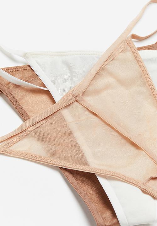 H&M - 3 Pack jersey thong briefs - dark beige & white