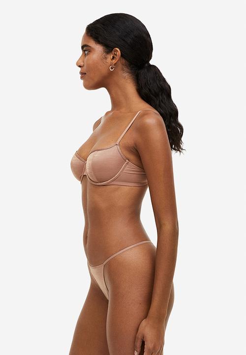 H&M - 3 Pack jersey thong briefs - dark beige & white