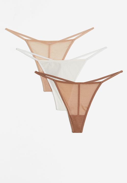 H&M - 3 Pack jersey thong briefs - dark beige & white
