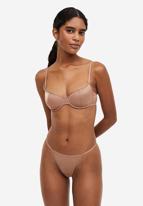 H&M - 3 Pack jersey thong briefs - dark beige & white