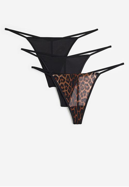 H&M - 3 Pack jersey thong briefs - black & leopard print
