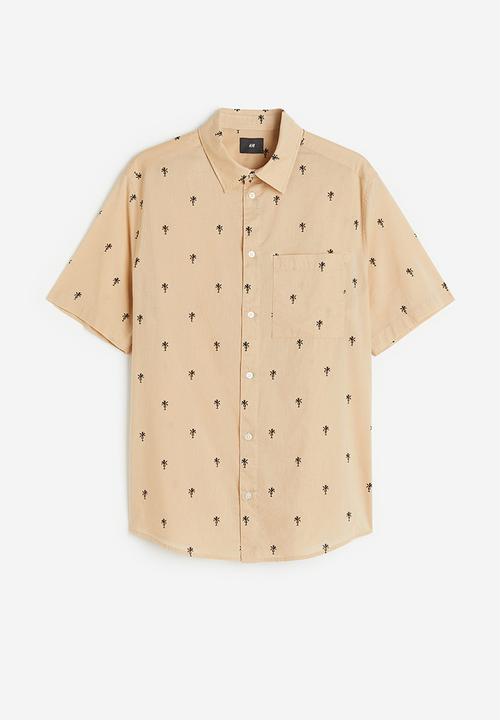 H&M - Cotton shirt regular fit - beige palm trees