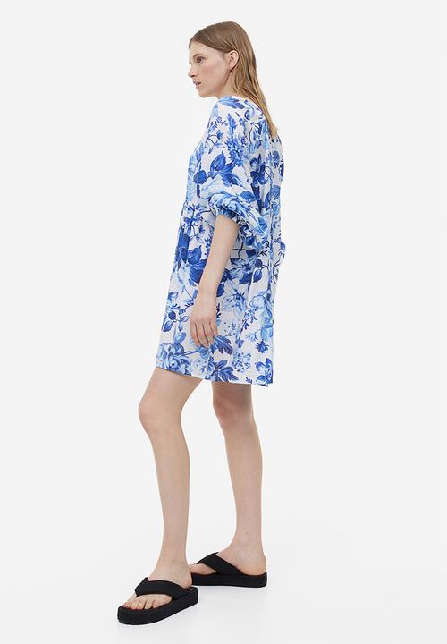 H&M - A-line dress - white blue floral