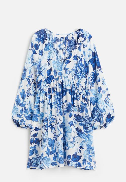 H&M - A-line dress - white blue floral