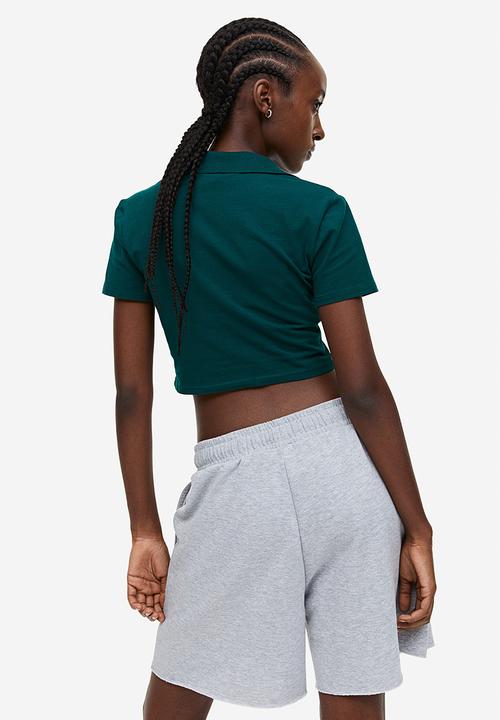 H&M - Collared cropped top - dark green