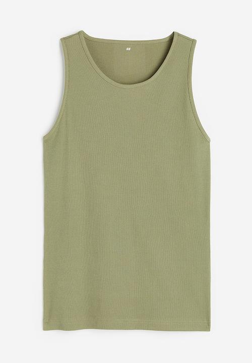 H&M - Slim fit ribbed vest top - khaki green