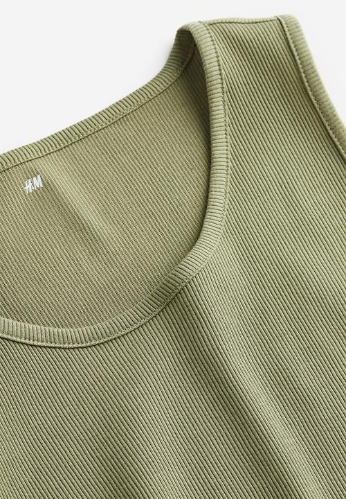 H&M - Slim fit ribbed vest top - khaki green