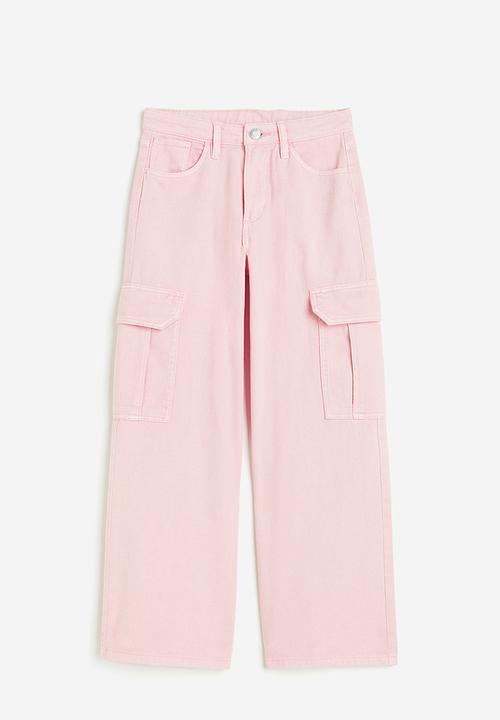 H&M - Wide leg cargo trousers - light pink 