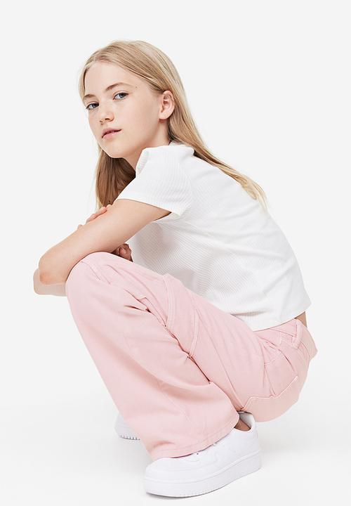 H&M - Wide leg cargo trousers - light pink 