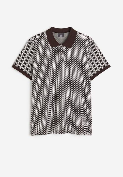 H&M - Slim fit jacquard-knit polo shirt - brown/patterned