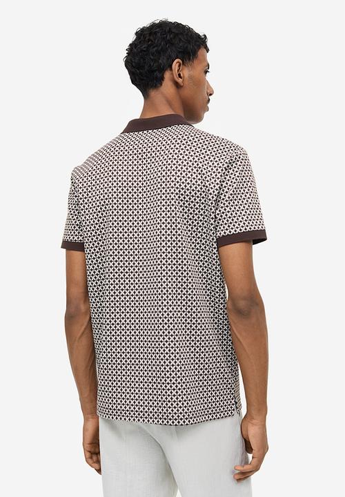 H&M - Slim fit jacquard-knit polo shirt - brown/patterned