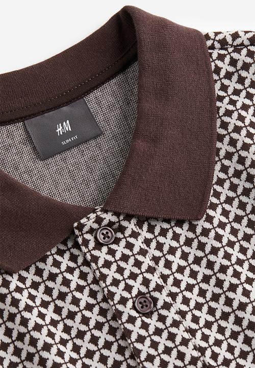 H&M - Slim fit jacquard-knit polo shirt - brown/patterned