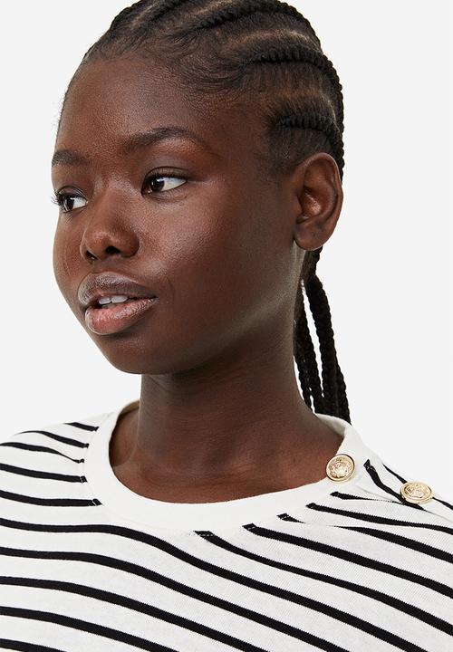 H&M - Button-detail top - cream striped