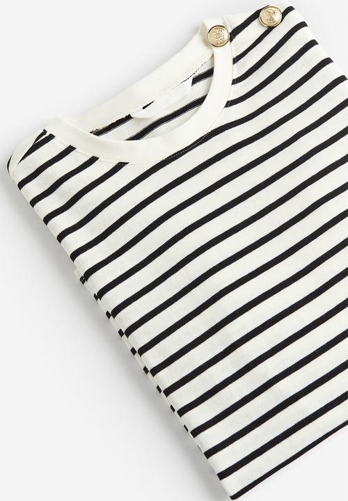H&M - Button-detail top - cream striped