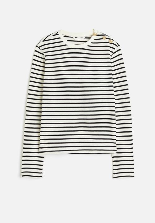 H&M - Button-detail top - cream striped