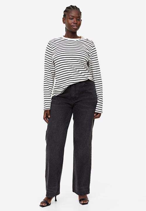 H&M - Button-detail top - cream striped