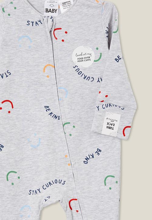 Cotton On - The long sleeve zip footless romper - cloud marle/curious & kind