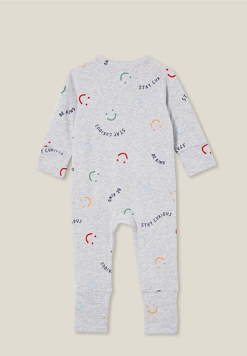 Cotton On - The long sleeve zip footless romper - cloud marle/curious & kind