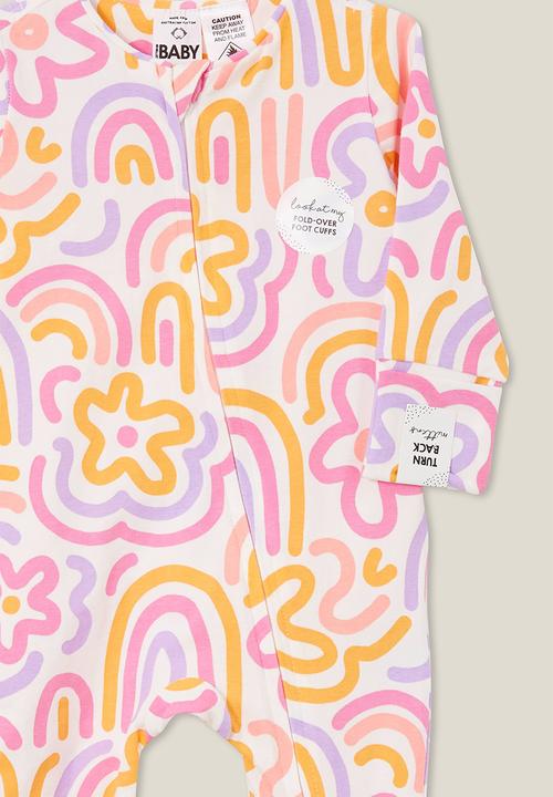 Cotton On - The long sleeve zip footless romper - vanilla/scribbly rainbows