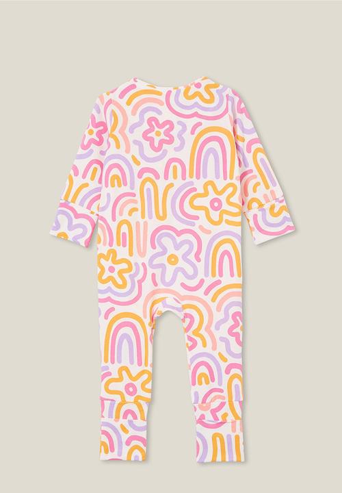 Cotton On - The long sleeve zip footless romper - vanilla/scribbly rainbows