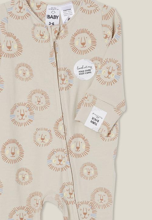 Cotton On - The long sleeve zip footless romper - rainy day/lion roar