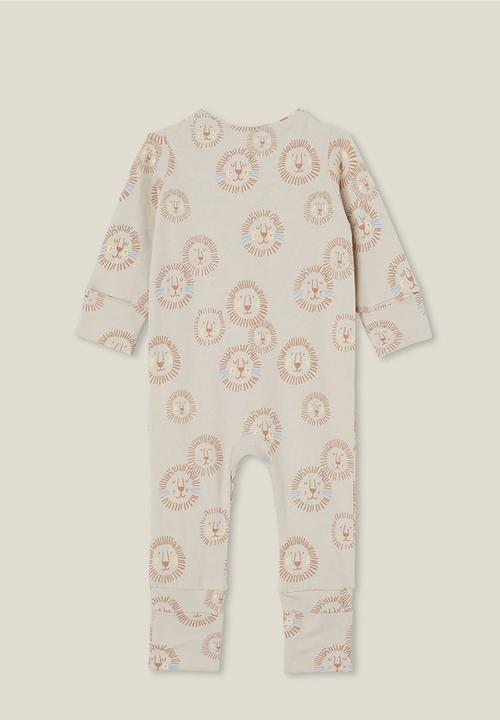 Cotton On - The long sleeve zip footless romper - rainy day/lion roar