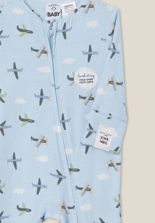 Cotton On - The long sleeve zip footless romper - frosty blue/fly with me