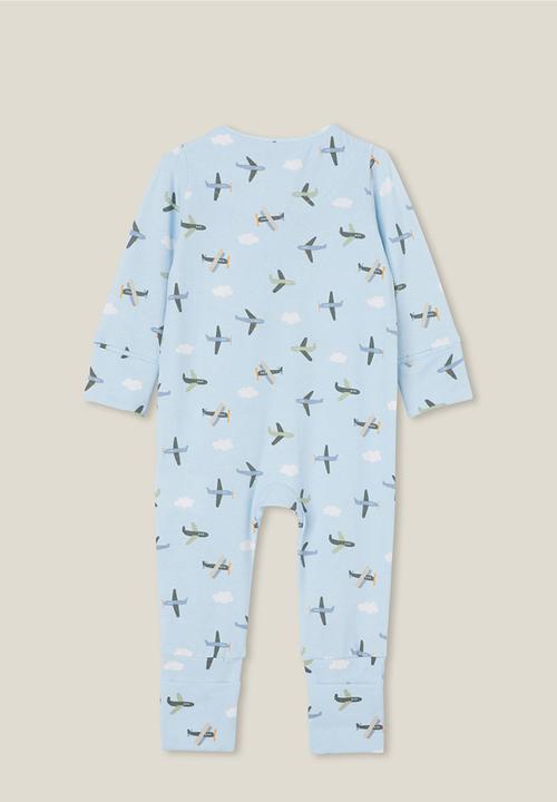 Cotton On - The long sleeve zip footless romper - frosty blue/fly with me