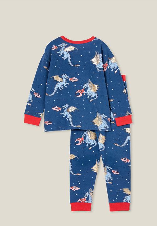Cotton On - Ace long sleeve pyjama set - petty blue/dragons