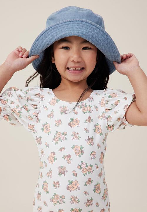 Cotton On - Charlie printed bucket hat - mid wash chambray