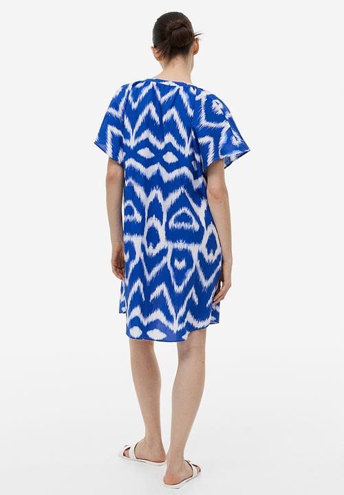 H&M - Cotton tunic dress - bright blue zigzag-patterned